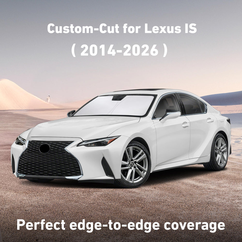 EcoNour windshield sunshade for Lexus IS — folded storage shows compact portability.