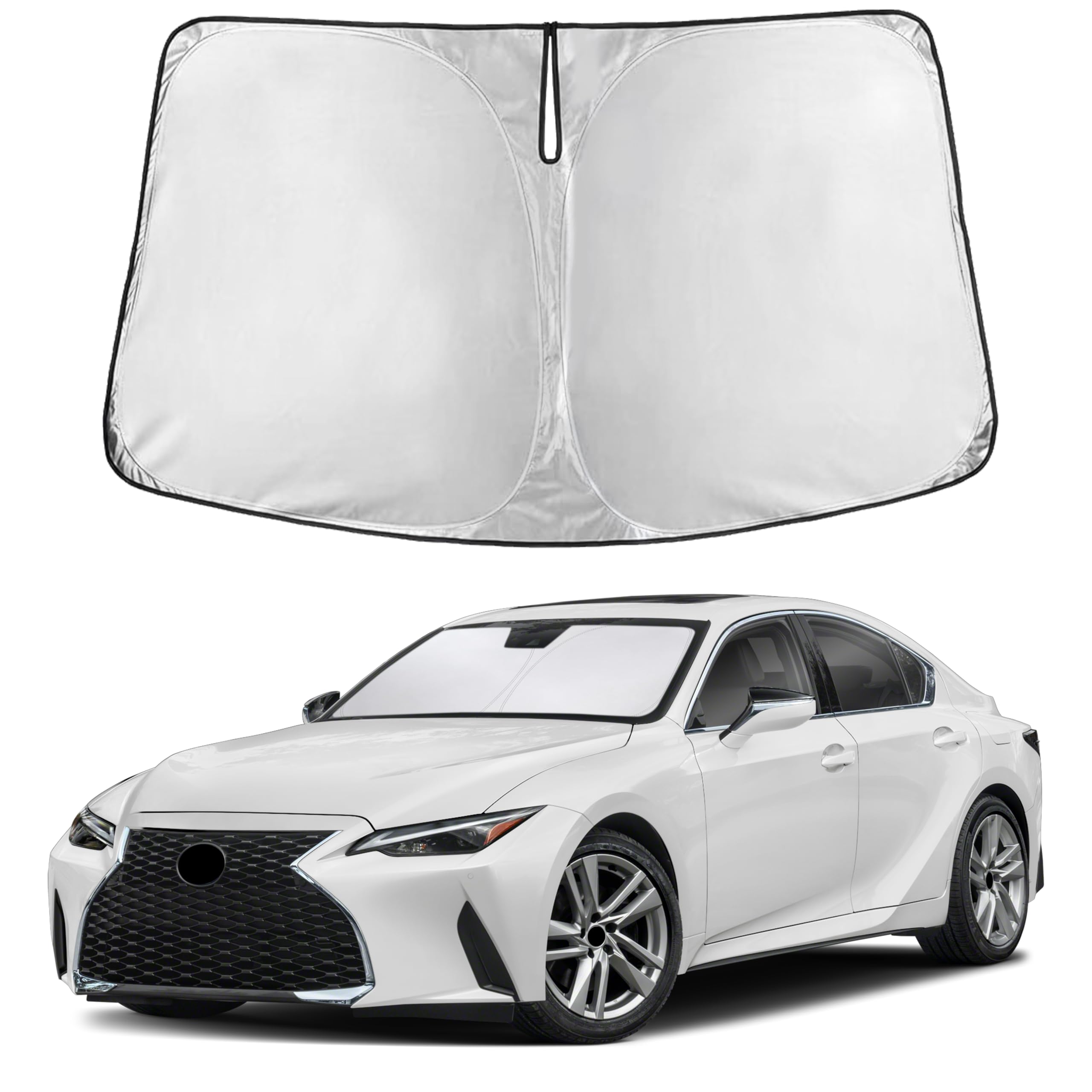 EcoNour windshield sunshade for Lexus IS — front view reduces glare and heat.
