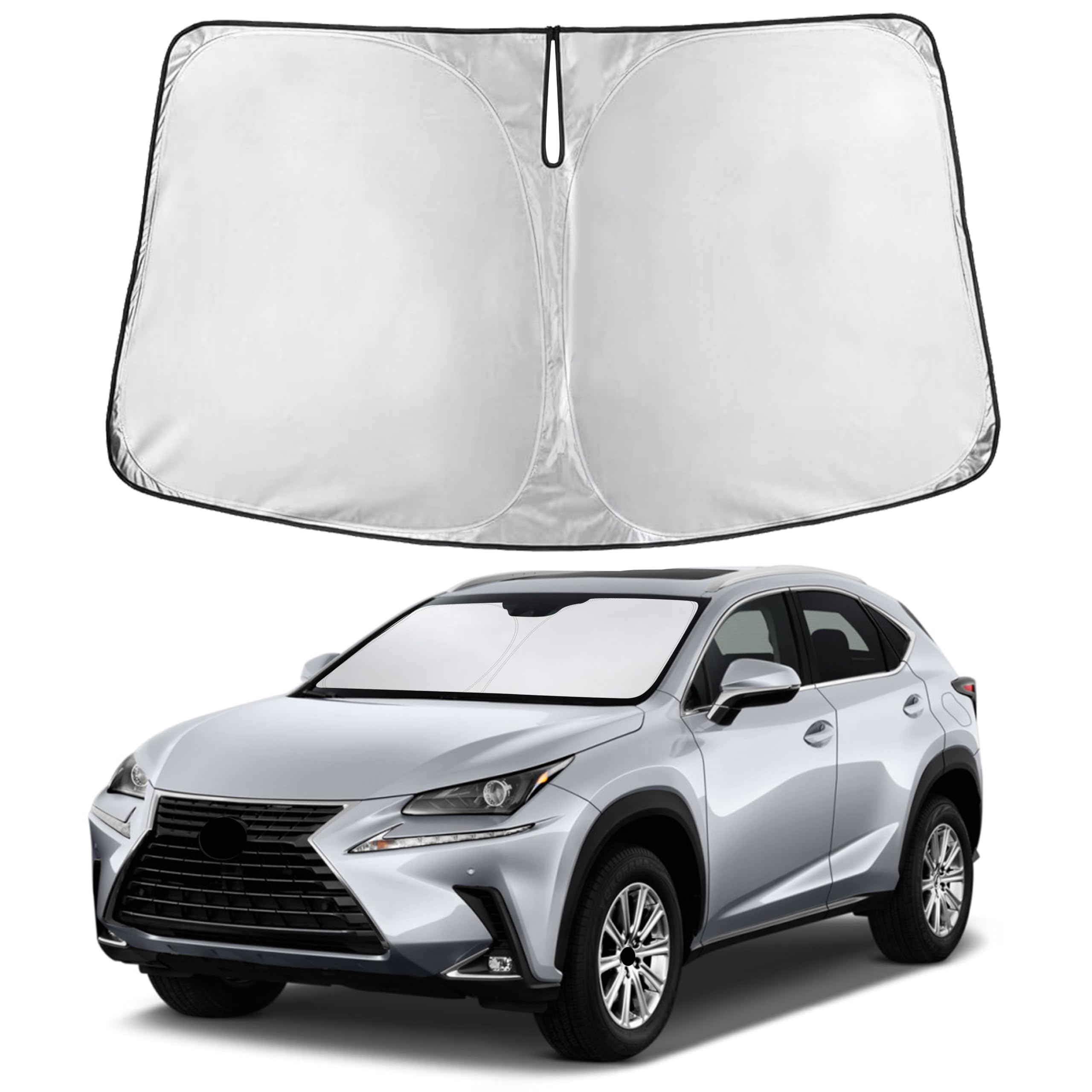 EcoNour windshield sunshade for Lexus NX front view blocks light and heat.