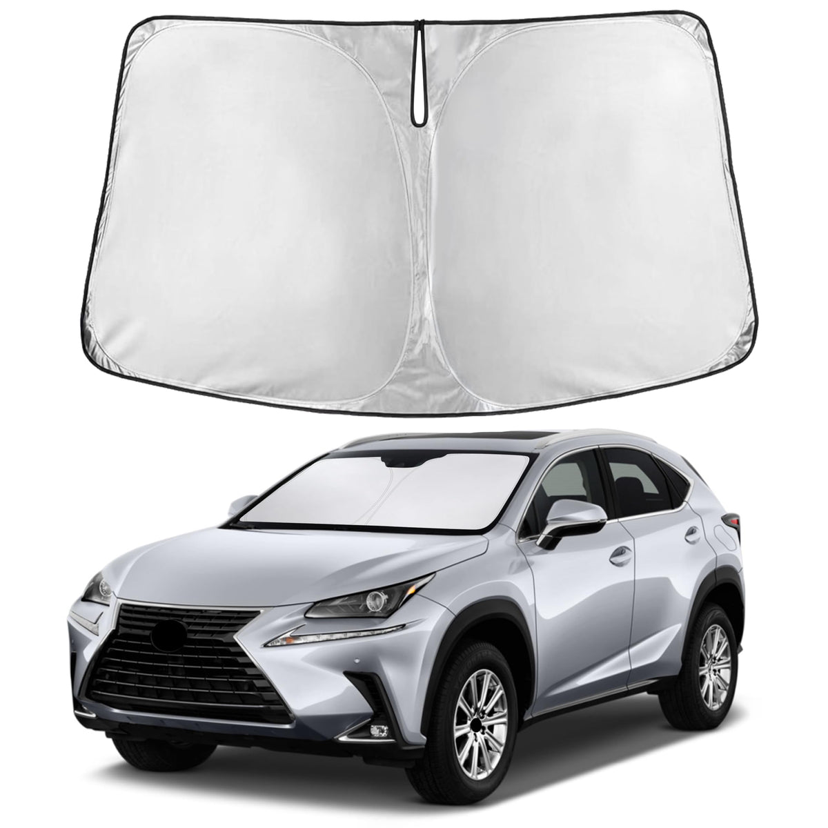 EcoNour windshield sunshade for Lexus NX front view blocks light and heat.
