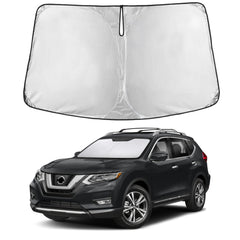 EcoNour windshield sunshade on Nissan Rogue provides full-coverage front window protection.