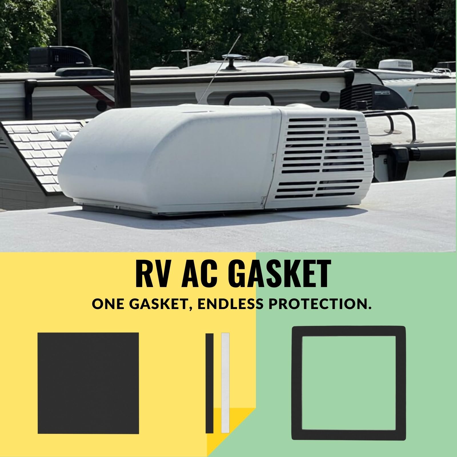 EcoSynic gasket installation in progress on an RV roof, simple mounting.