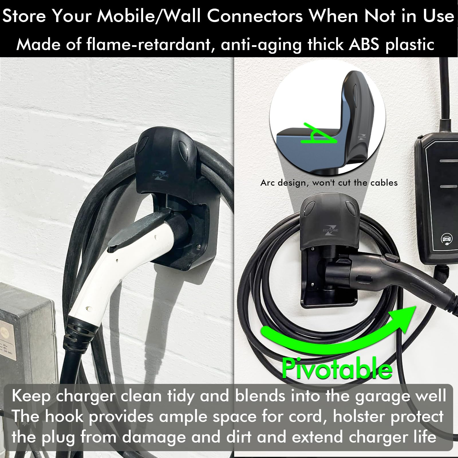 Ecotome durable ABS construction protects charger and cord from dirt and damage.
