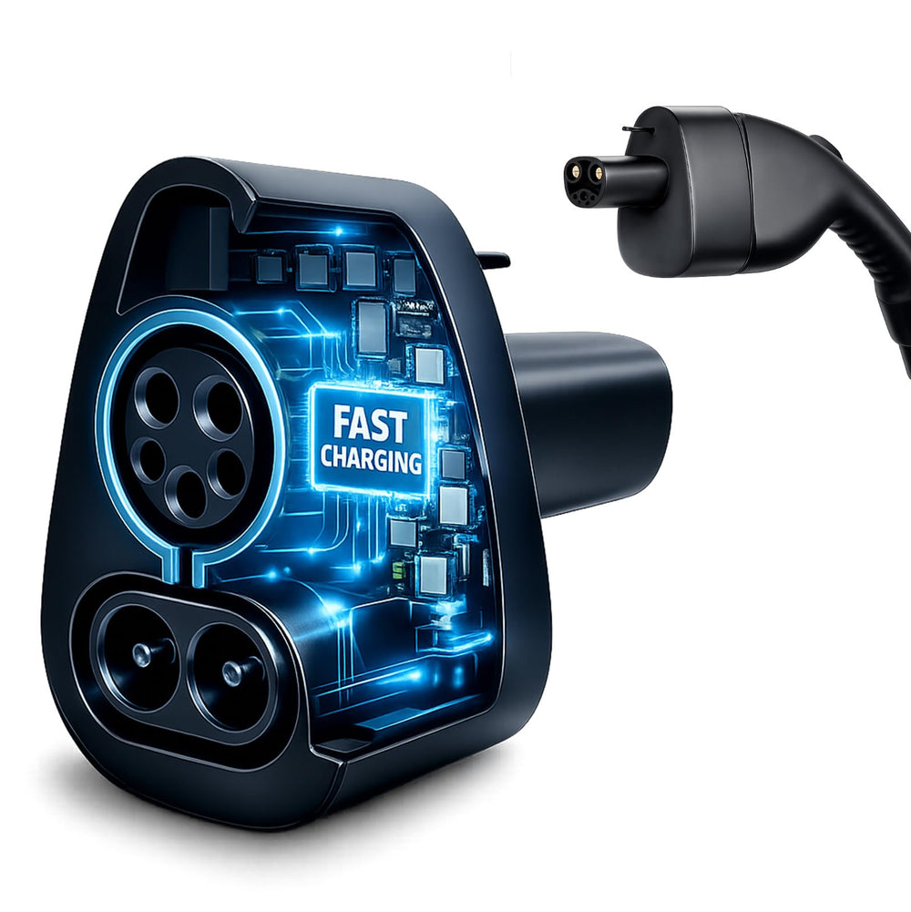 Ecotome CCS1 to Tesla adapter in use on a Model 3 for on-road charging