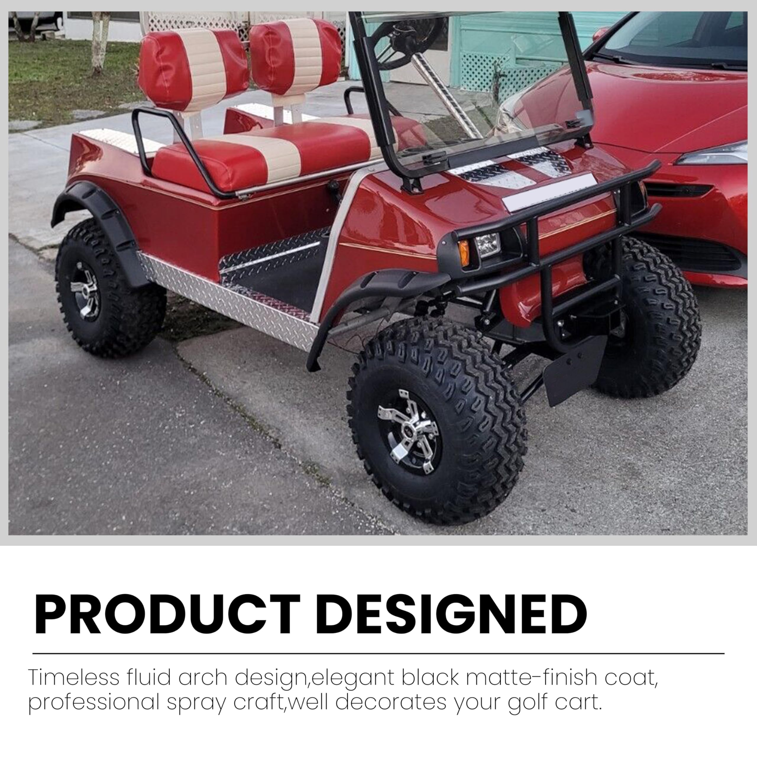 Sleek black front bumper protecting the cart's front end.