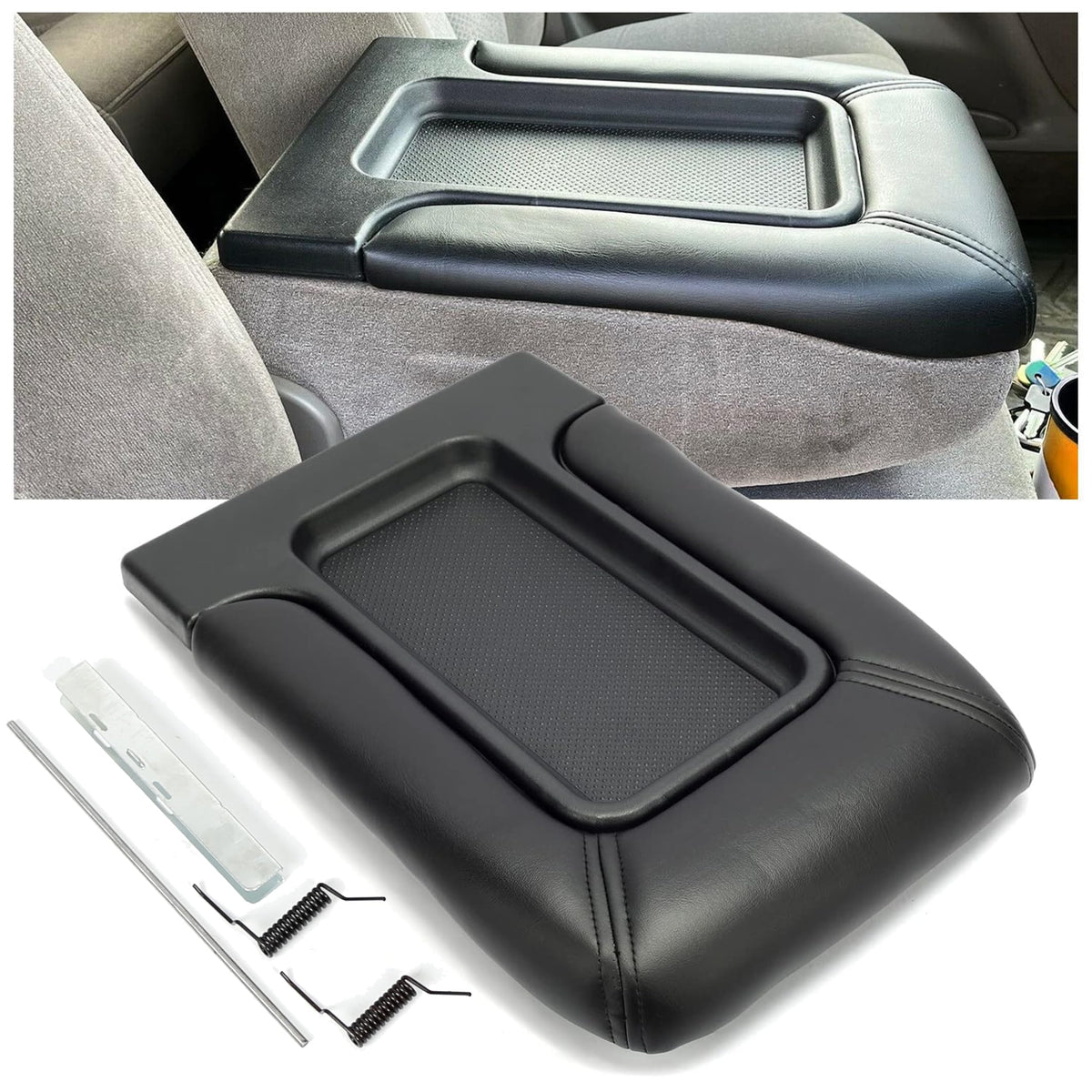 ECOTRIC center console lid in black leather texture for Silverado interiors