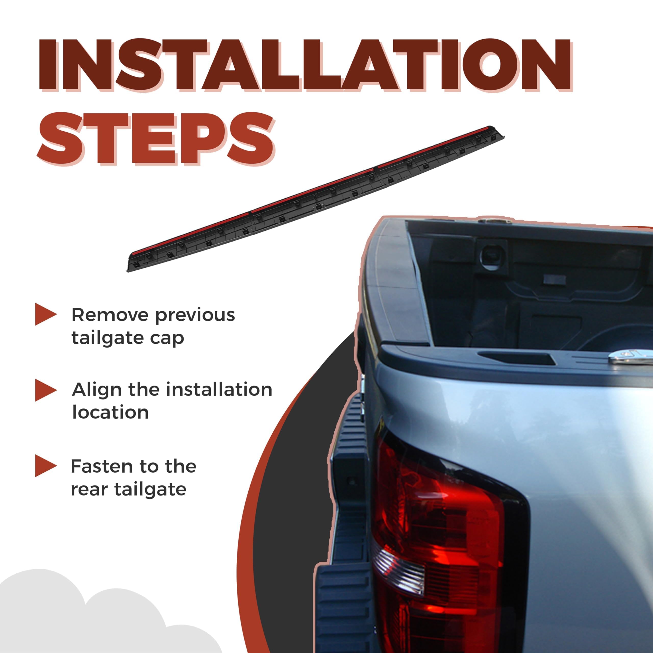 3-piece set includes caps for all tailgate edges, offering complete coverage.
