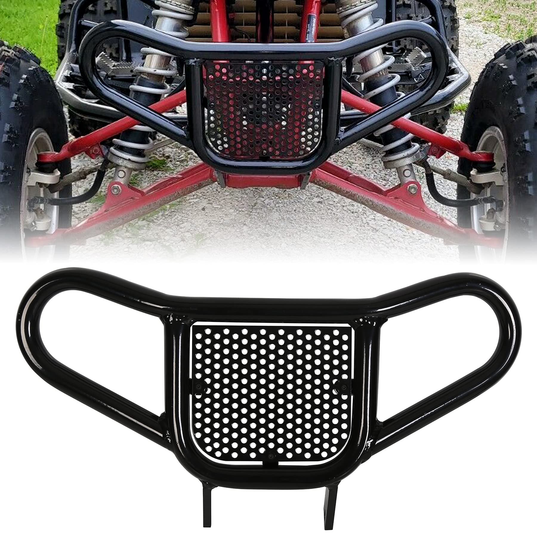 ECOTRIC front bumper brush guard on Honda TRX 450R for rugged front-end protection.
