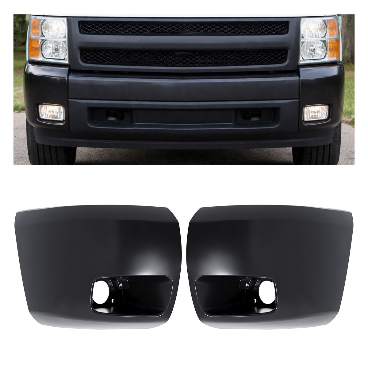 ECOTRIC front bumper end cap with fog light hole enhances Silverado exterior