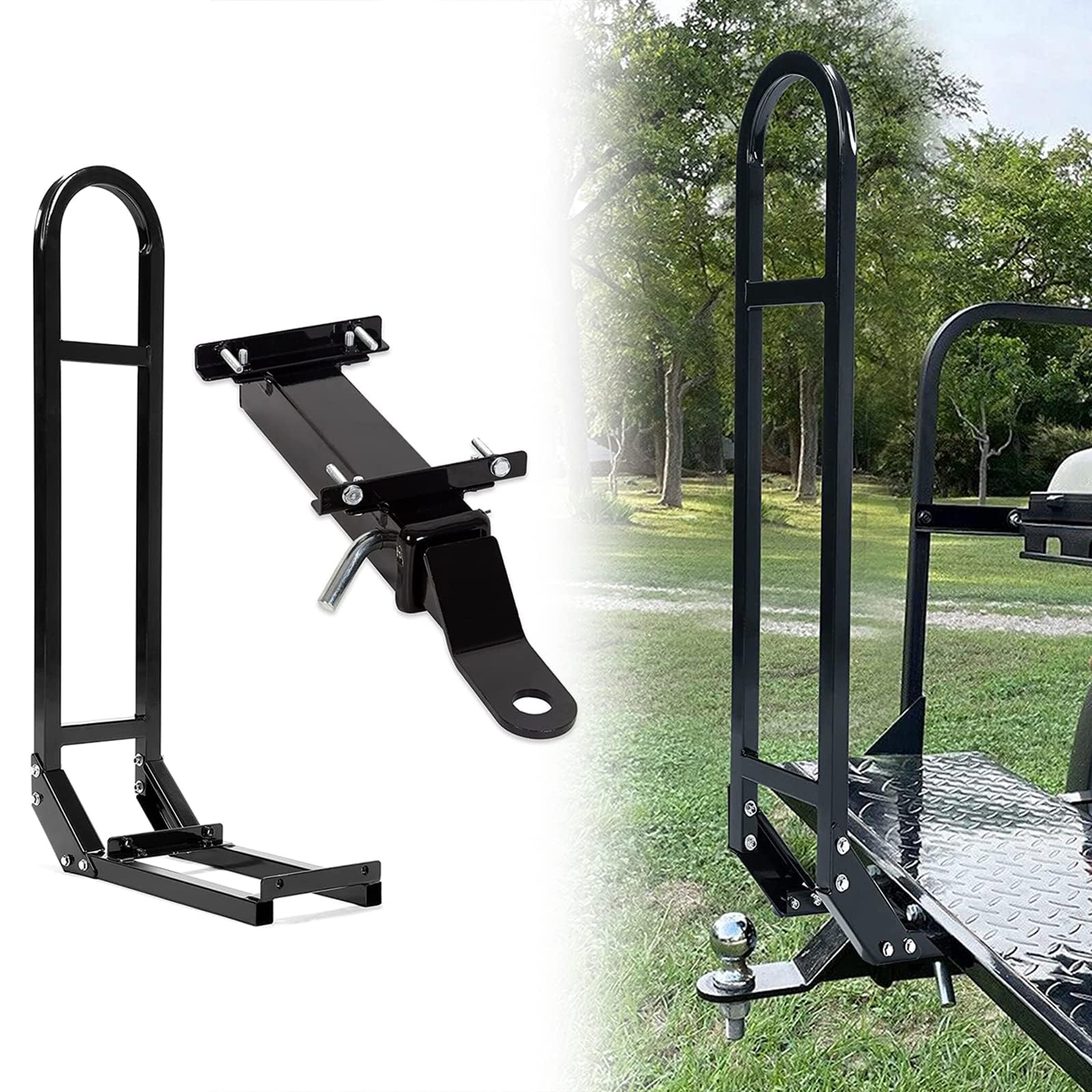 ECOTRIC golf cart rear grab bar hitch assembly improves passenger safety and cargo convenience.