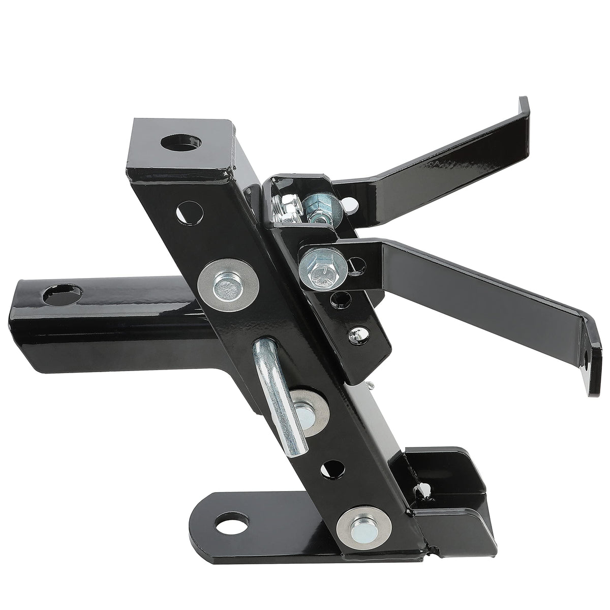 ECOTRIC heavy-duty adjustable hitch installed on a mower for versatile towing.