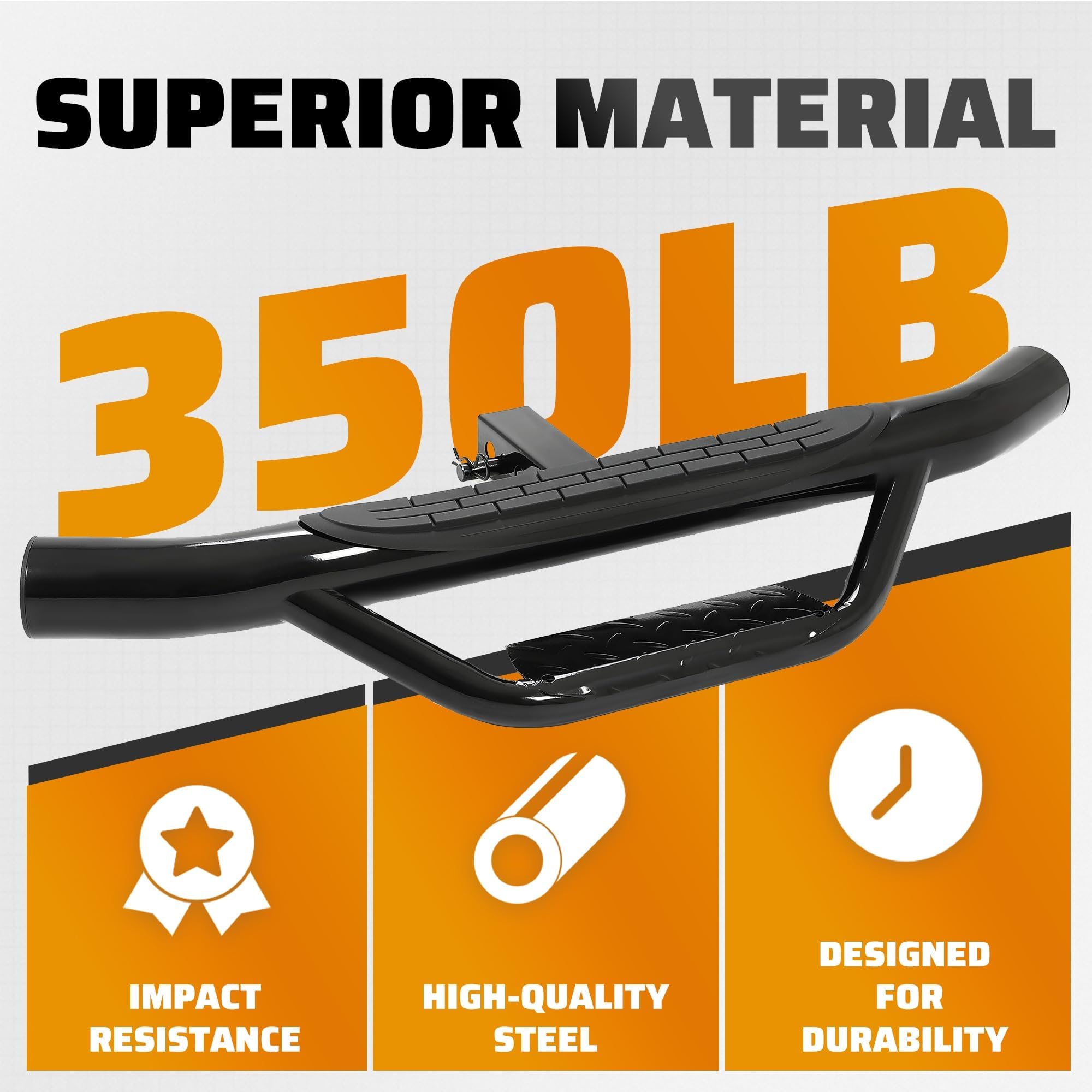 ECOTRIC hitch step kit includes hitch pin, clip and stabilizer bracket.