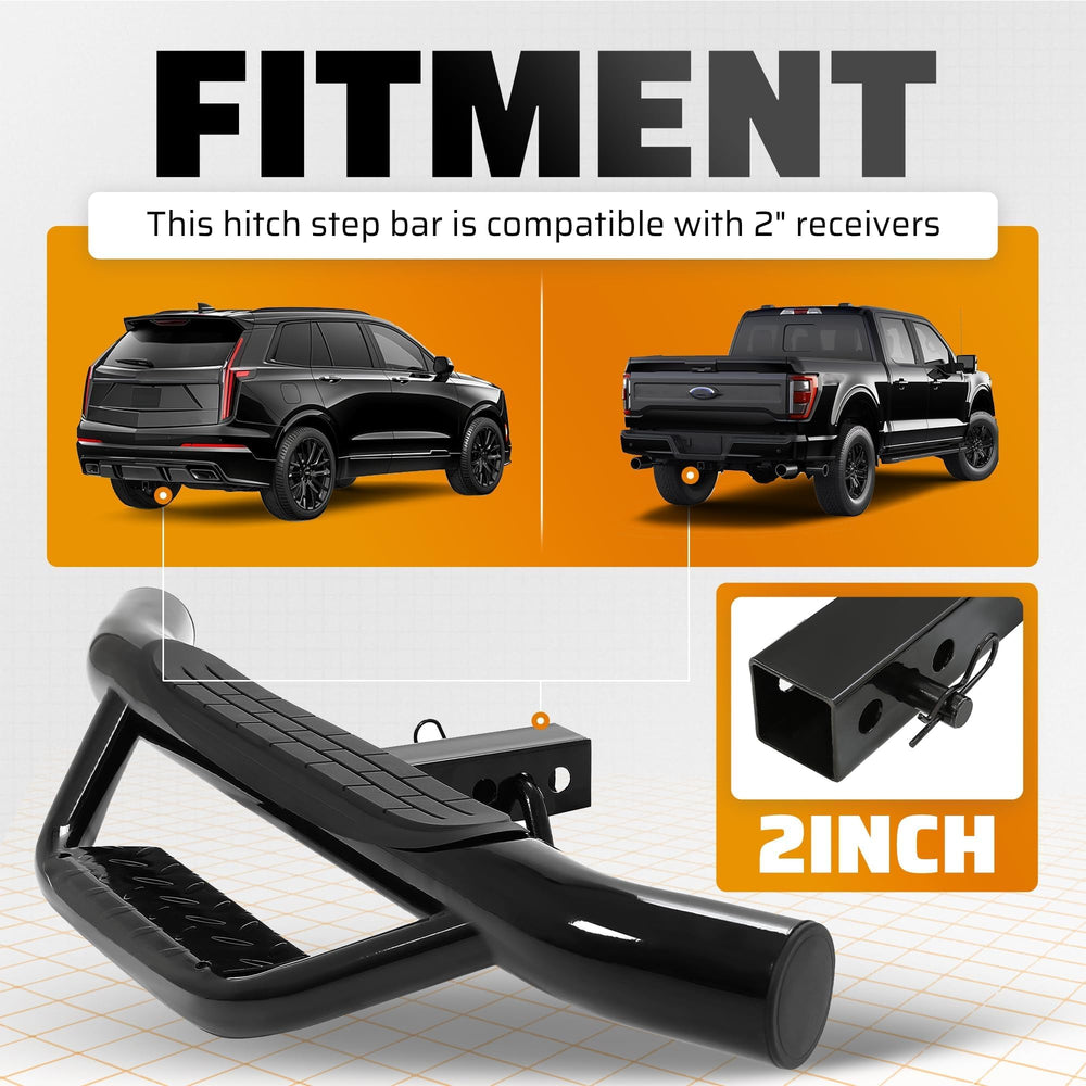 ECOTRIC hitch step provides secure foothold for easy truck or SUV entry.