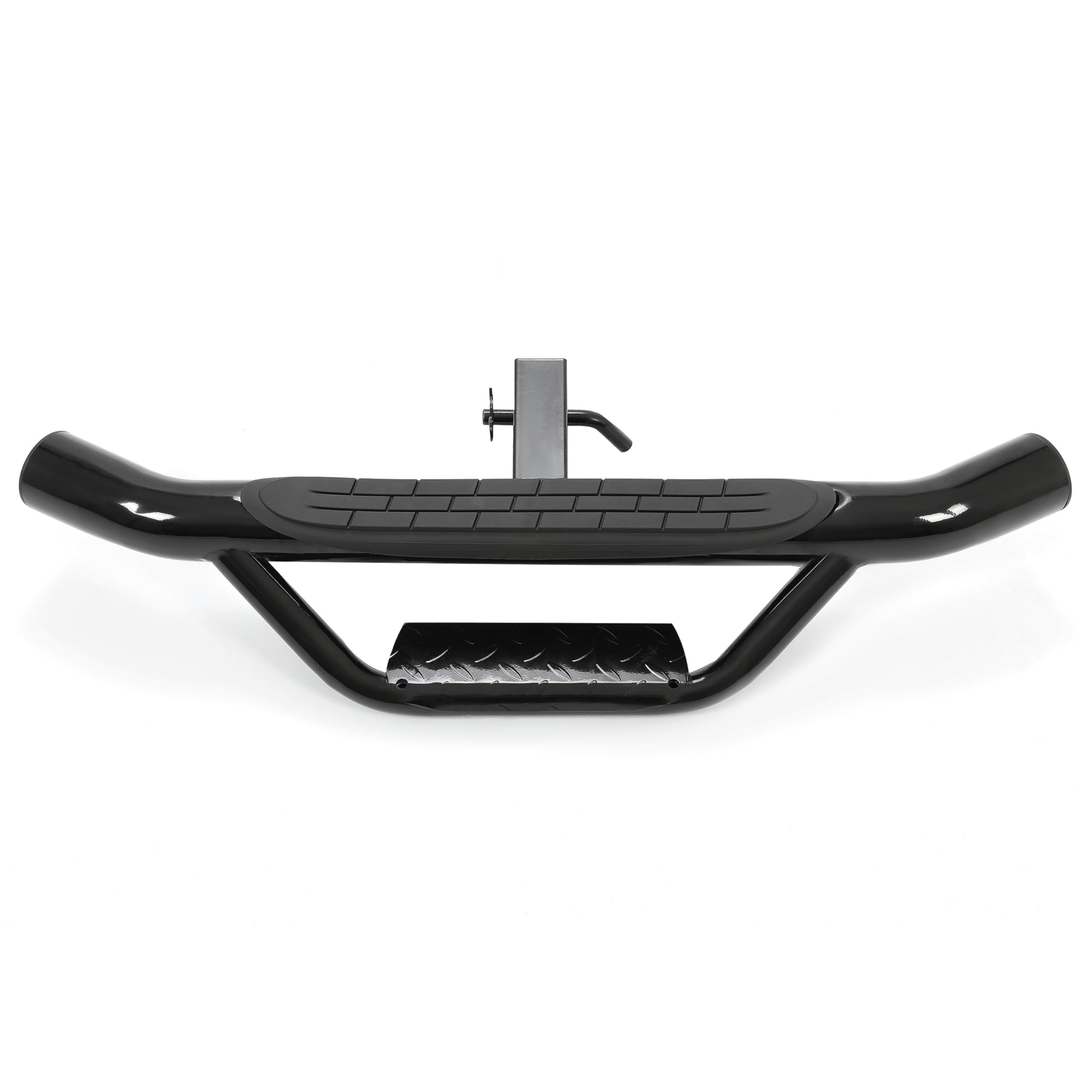 ECOTRIC hitch step steel-construction with powder-coated black finish for durability.