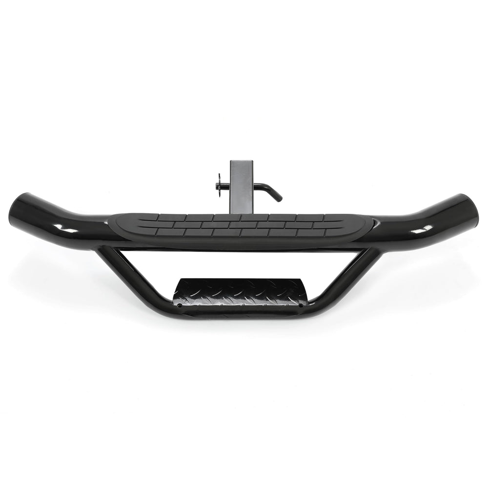 ECOTRIC hitch step steel-construction with powder-coated black finish for durability.