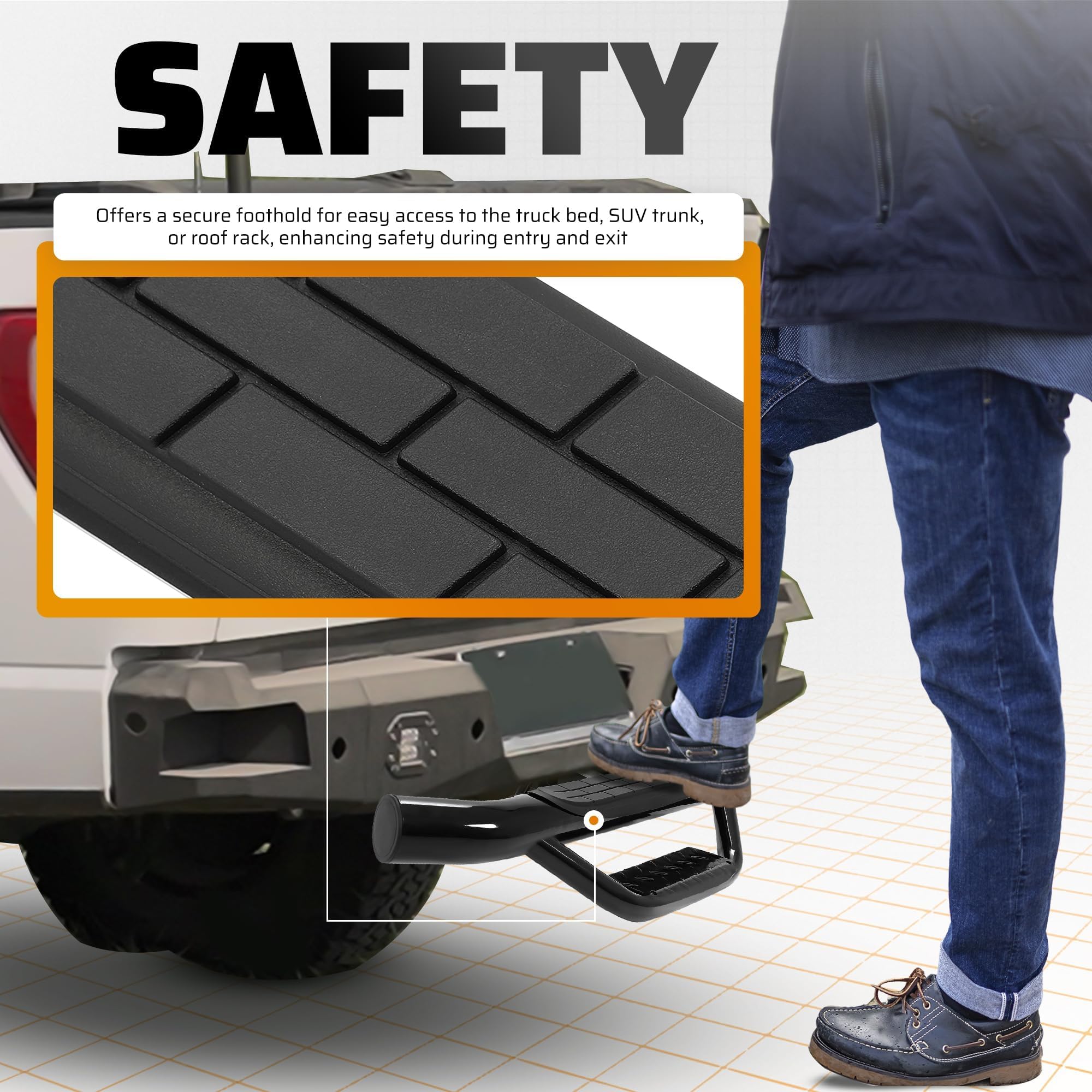 Complies with 2-inch receivers on trucks, SUVs, and vans.