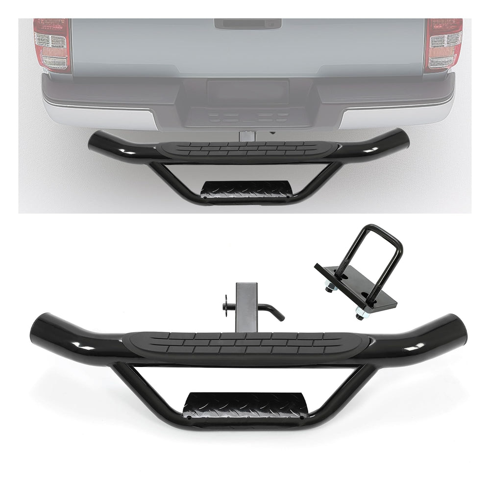 ECOTRIC universal bumper hitch step on a 2-inch receiver for easy truck bed access.
