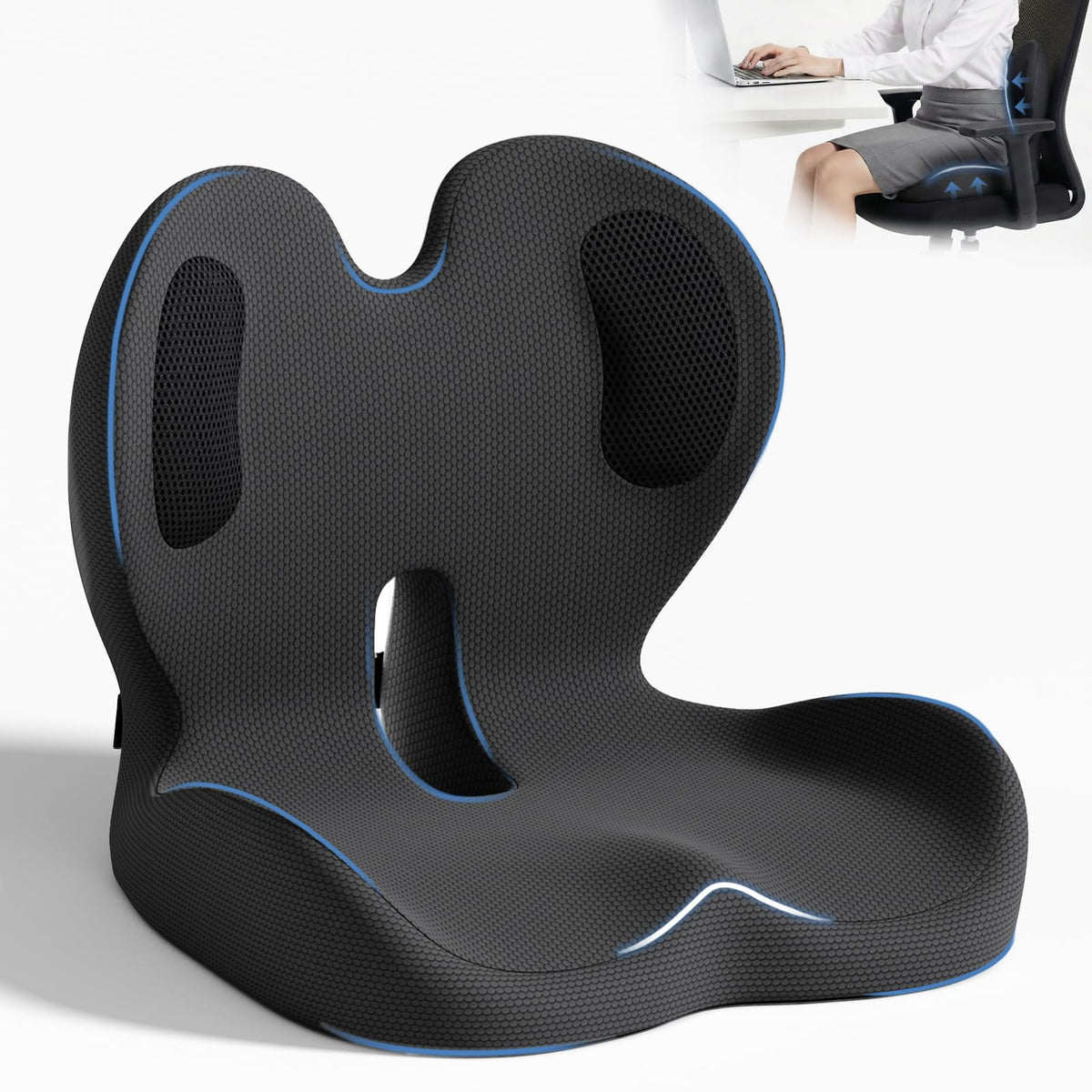 ECONVCE seat cushion with ergonomic design supports the spine for all-day comfort.