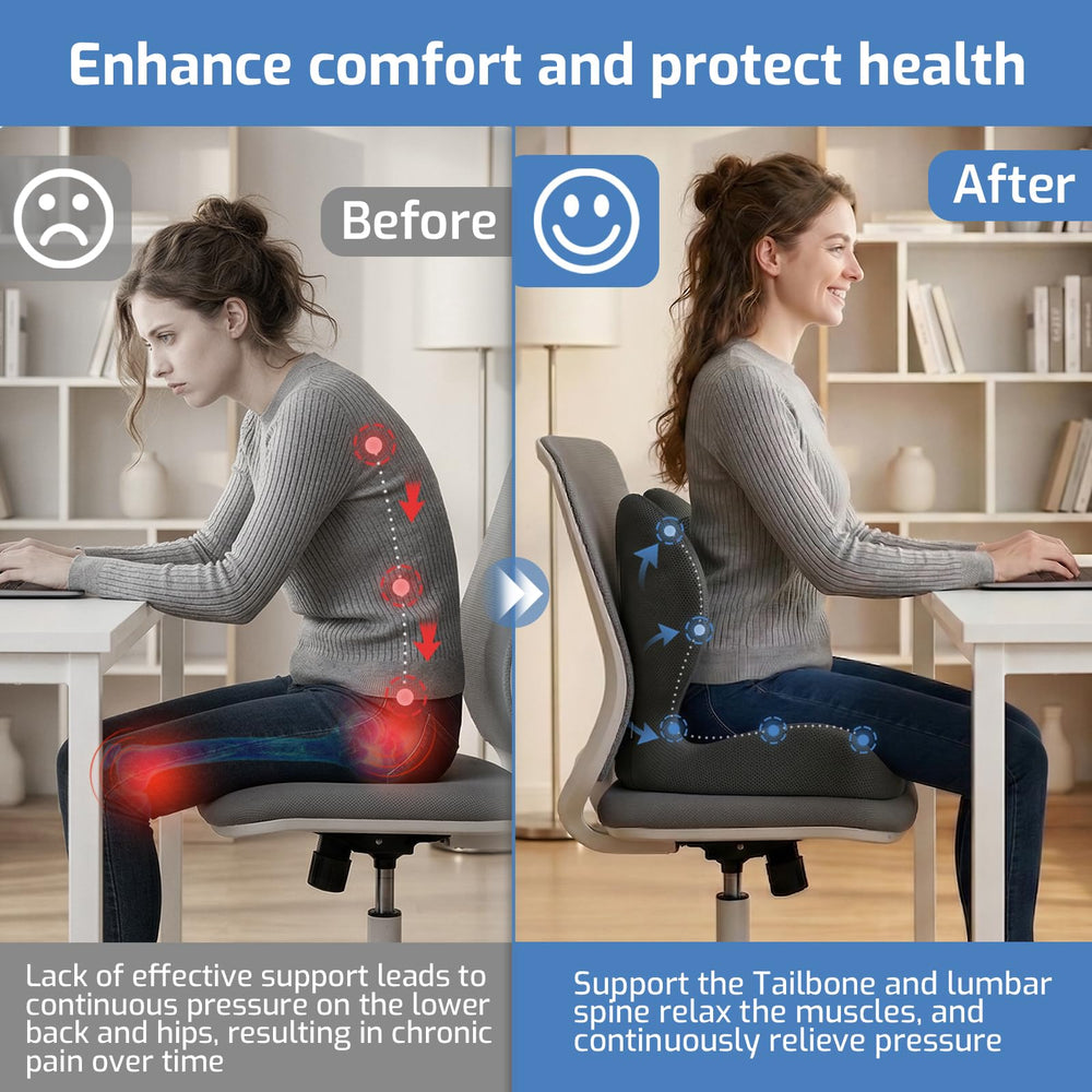 ECONVCE office-and-car-cushion relieves tailbone pressure on long drives.