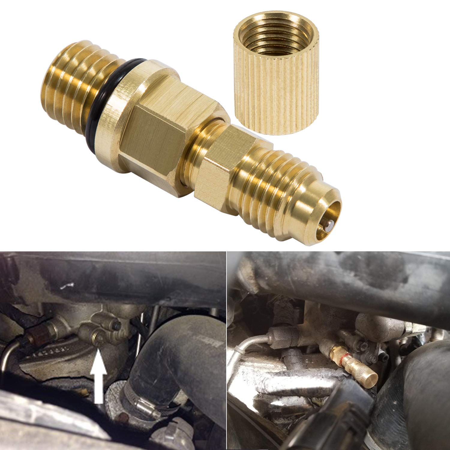 E-cowlboy 6.0L adapter in engine bay ready for pressure checks
