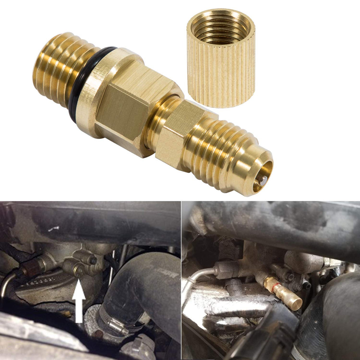 E-cowlboy 6.0L adapter in engine bay ready for pressure checks