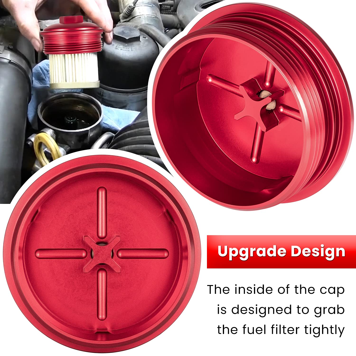 E-cowlboy billet cap designed as direct replacement for plastic OEM cap.