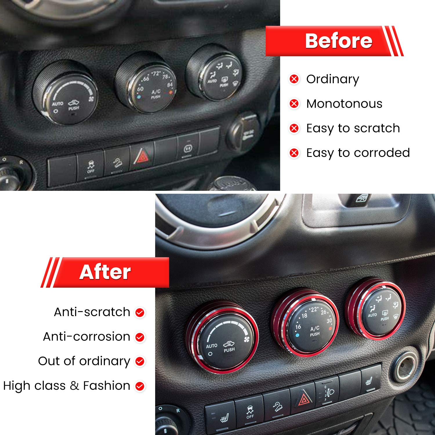 E-cowlboy Patriot red button cover adds durable, stylish interior detail.