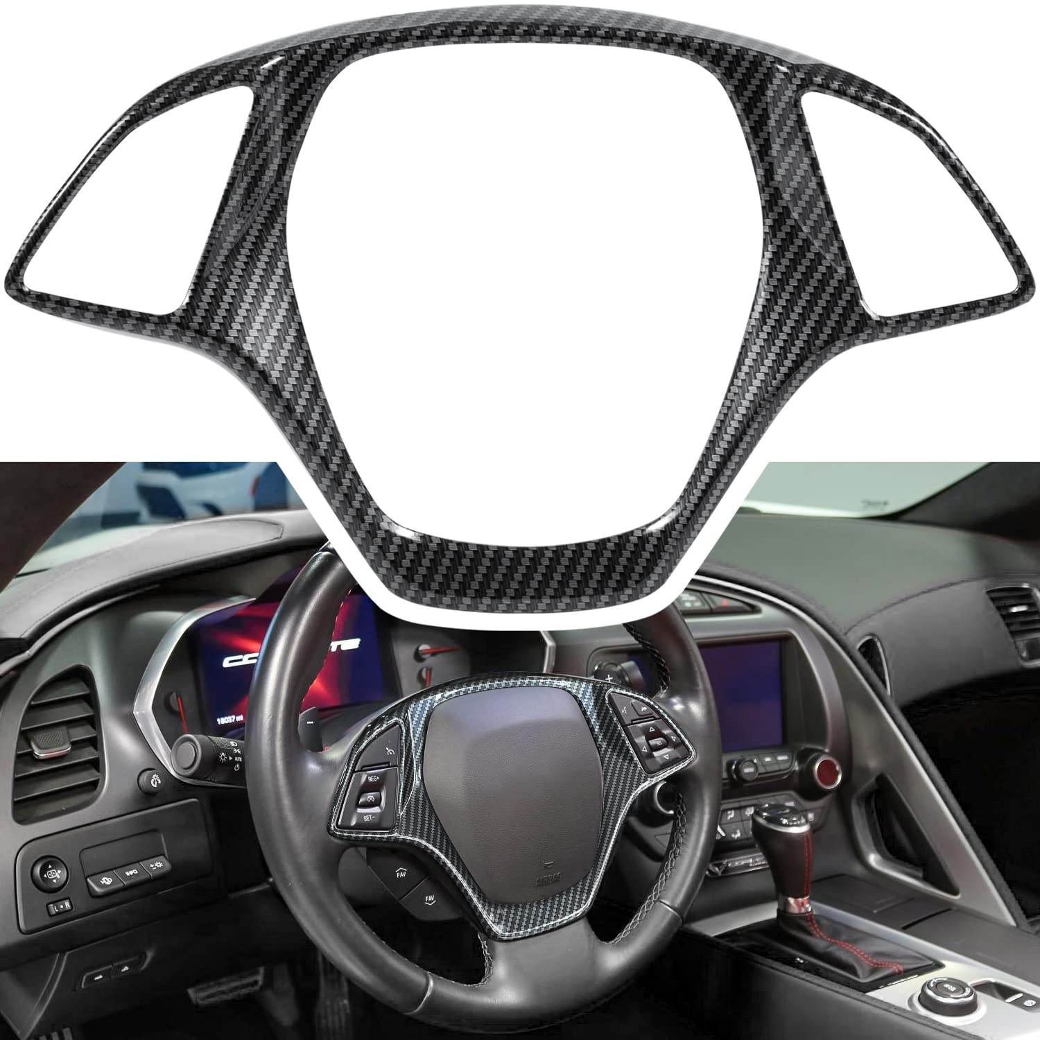 E-cowlboy carbon fiber look steering wheel cover fits Corvette C7 with OEM-like precision.