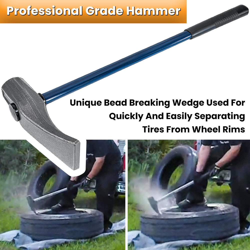 E-cowlboy duck-billed hammer for tires accelerates bead work on stubborn rims.