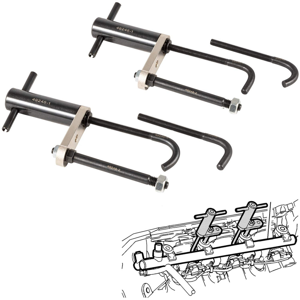 E-cowlboy EN-49248 injector rail remover tool front view for precise rail extraction