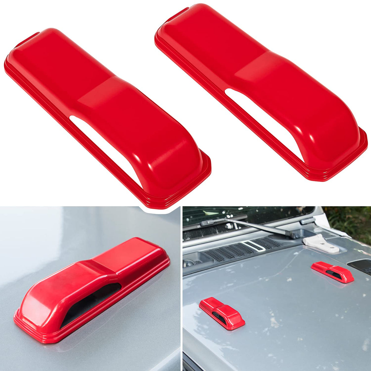 E-cowlboy hinge cover for Jeep Wrangler JL/JLU red two-piece kit protects hinges and enhances style
