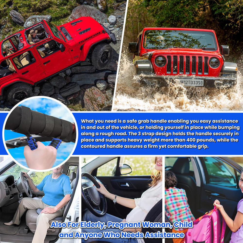 Ergonomic non-slip grip enhances control when climbing in and out of the vehicle