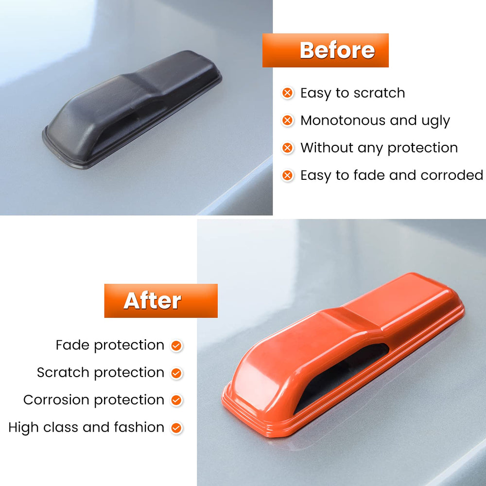 E-cowlboy exterior-detail orange hinge trim upgrades vehicle look and protection.