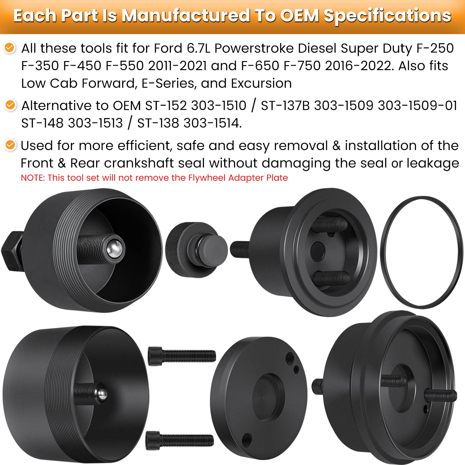 E-cowlboy front crankshaft seal installer shows accurate depth for Ford 6.7L