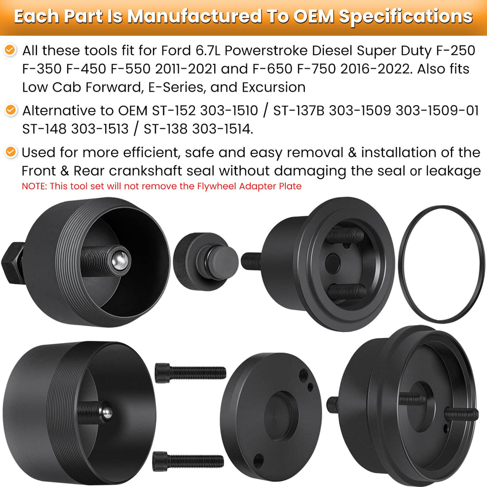 E-cowlboy front crankshaft seal installer shows accurate depth for Ford 6.7L