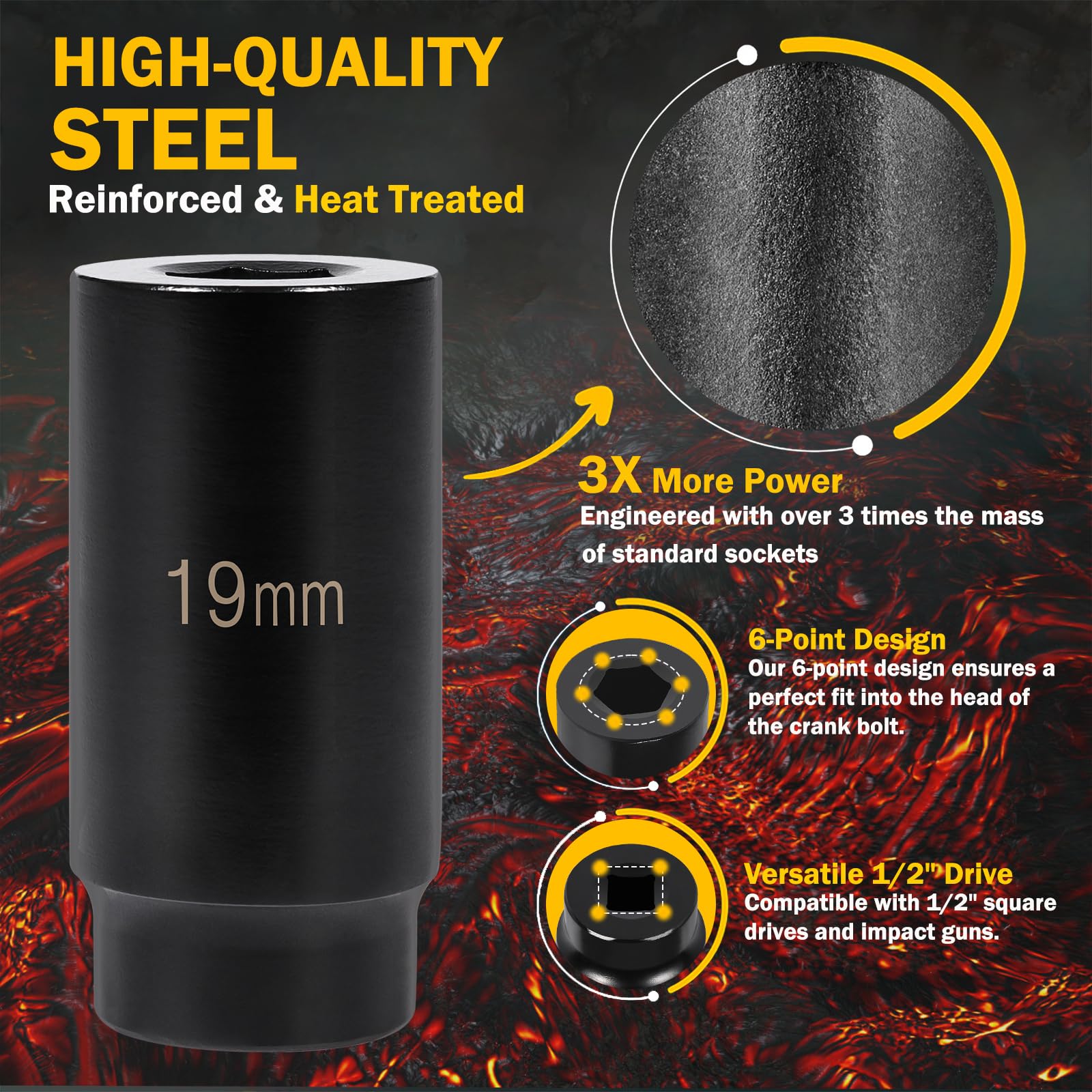 E-cowlboy harmonic balancer socket 1/2-drive 89mm length for compact engine access