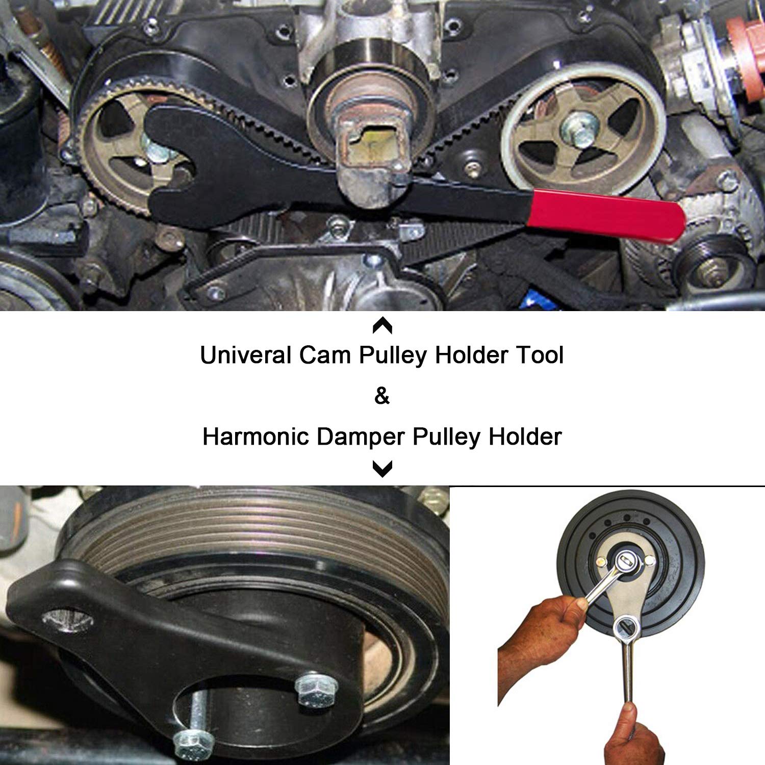 Ecowlboy harmonic damper pulley holding tool supports crank bolt work.