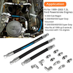 E-cowlboy HPOP hose kit side view with complete install-ready bundle for Ford 7.3L