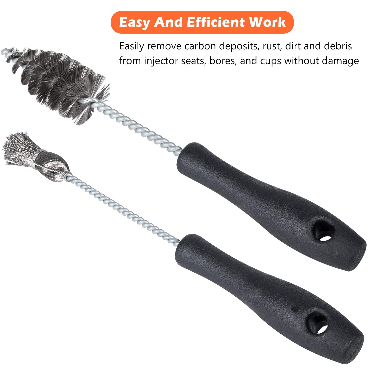 E-cowlboy injector seat debris removal brush in use on an injector port