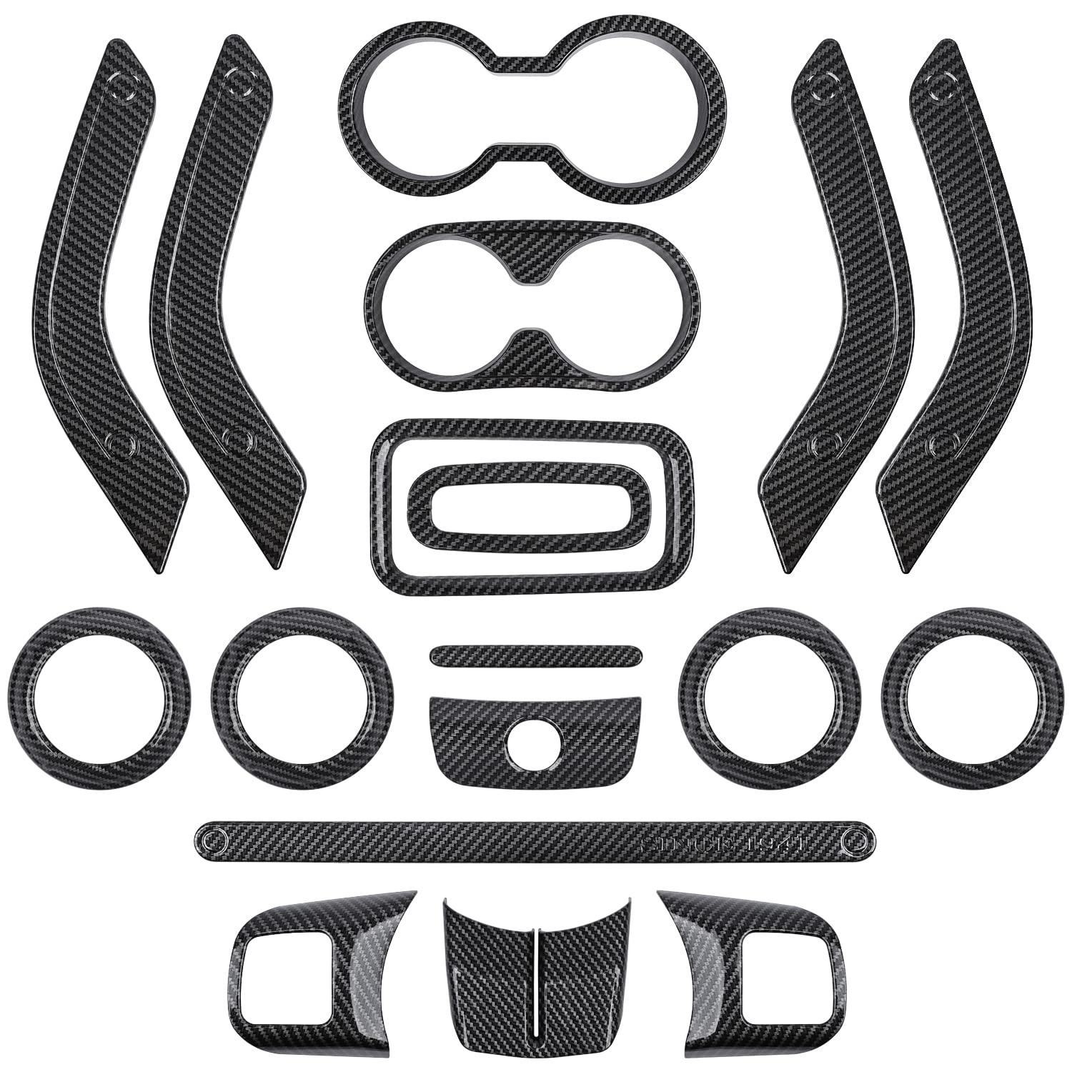 E-cowlboy dashboard trim in gloss carbon fiber enhances Wrangler JK interior.