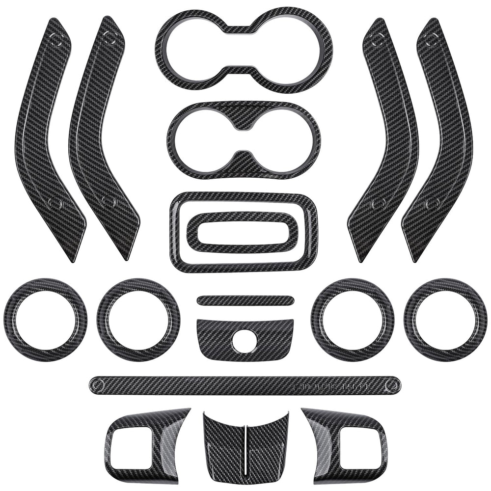 E-cowlboy dashboard trim in gloss carbon fiber enhances Wrangler JK interior.