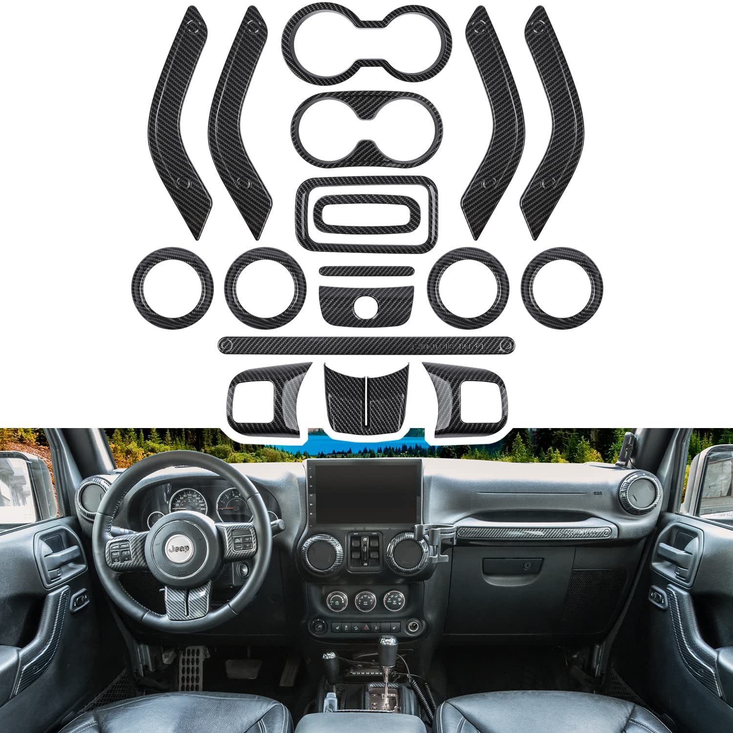 E-cowlboy radio housing trim enhances cabin styling with high-gloss carbon fiber tones.
