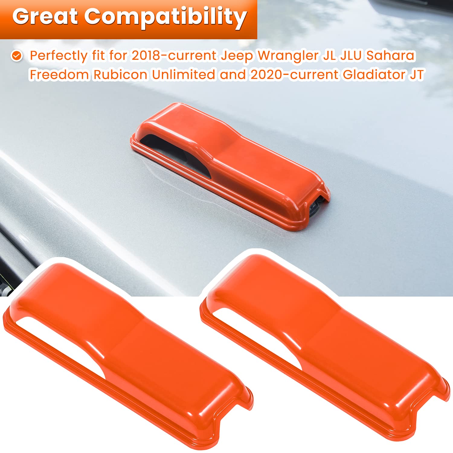 E-cowlboy Jeep Wrangler JL/JLU hinge trim orange adds bold accent and weather resistance.