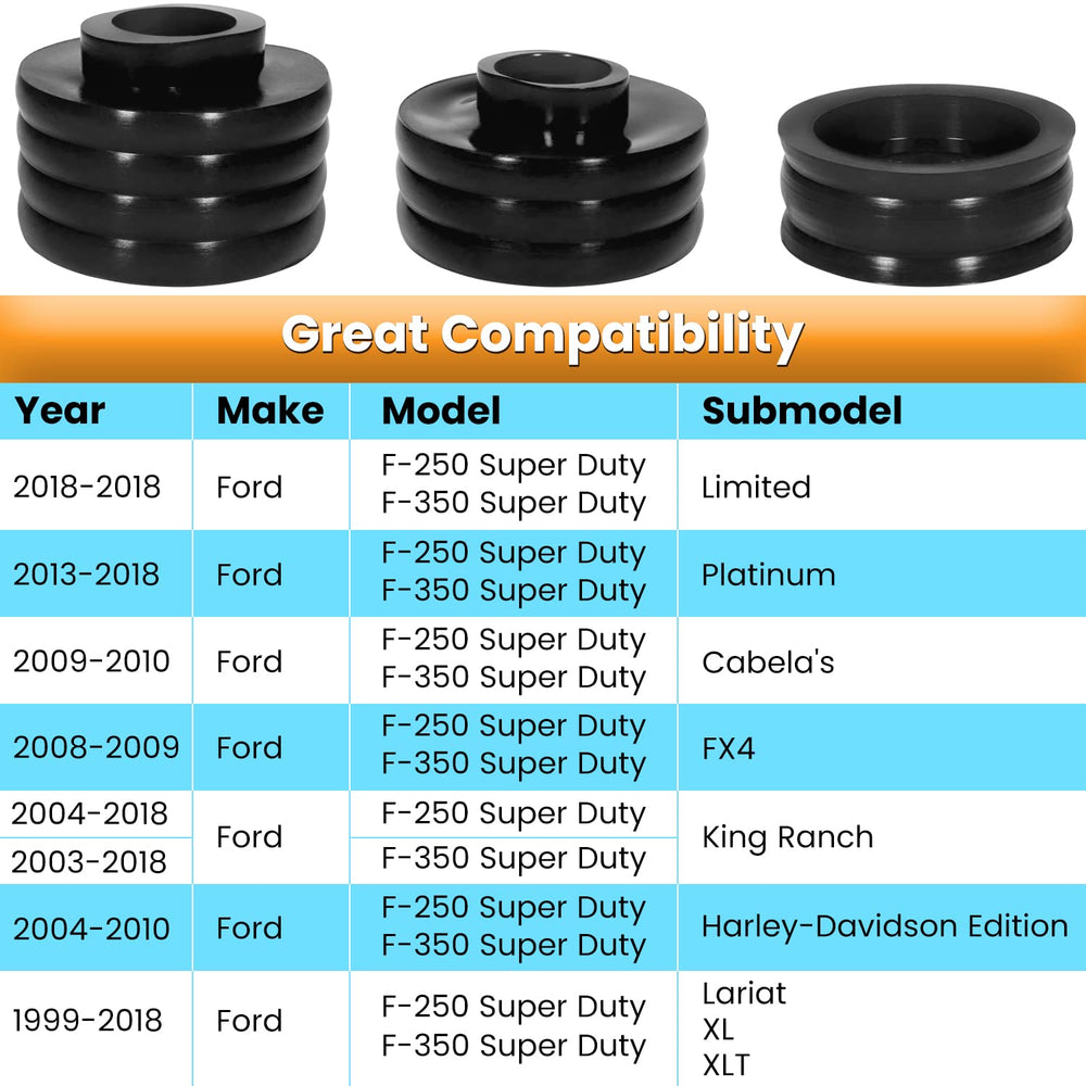 E-cowlboy KF04050BK lower body mount for Ford F-350 reduces vibration and improves stability.
