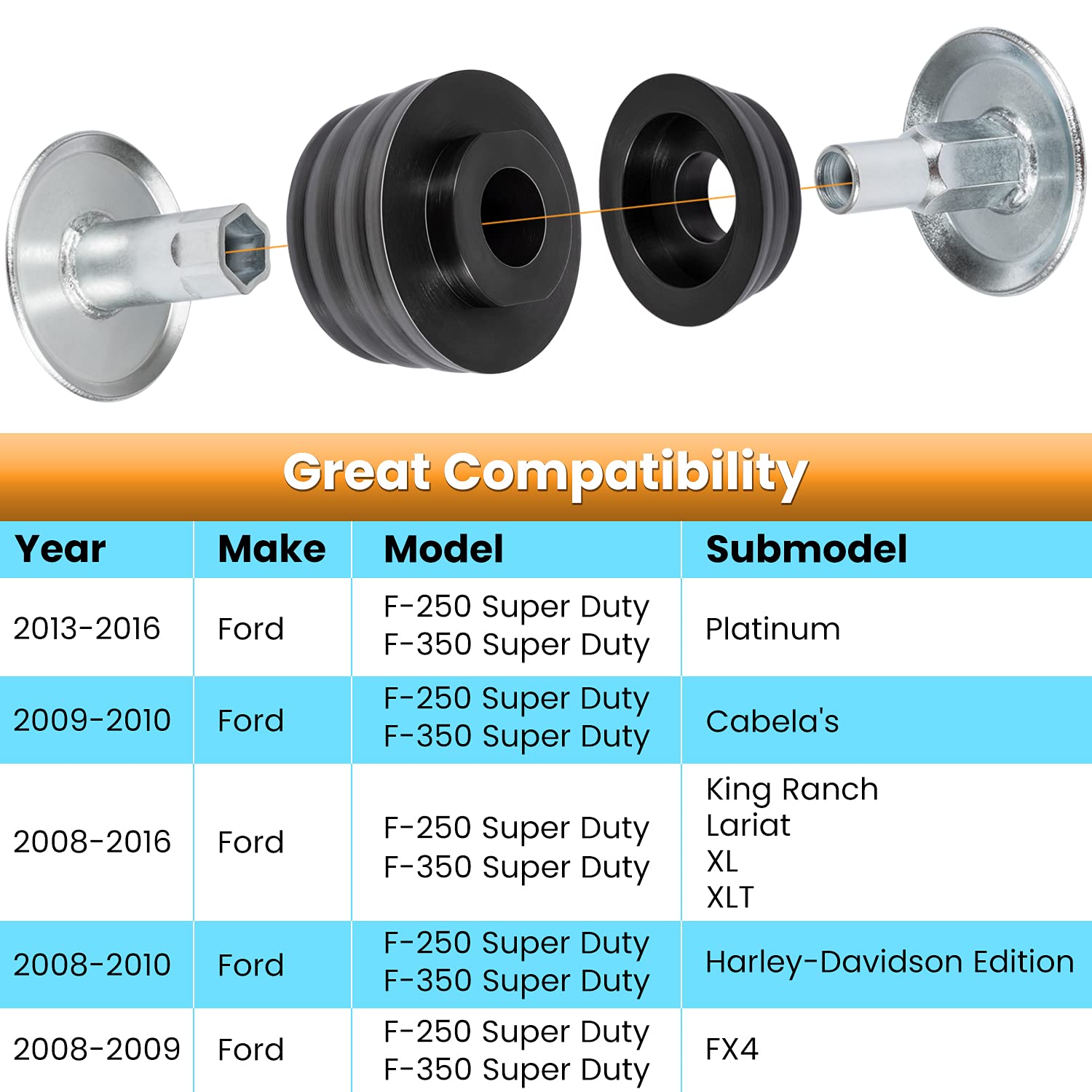 E-cowlboy KF04060BK polyurethane body mounts resist wear and maintain frame contact.