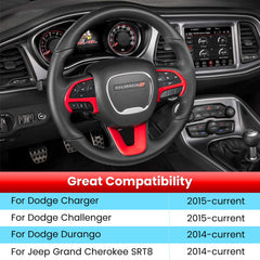 E-cowlboy red steering wheel trim protects Charger/Challenger from scratches.