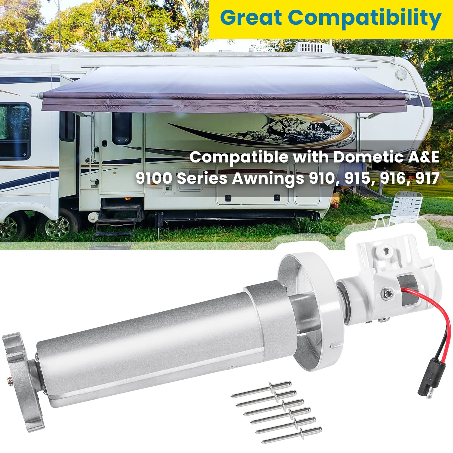 E-cowlboy right-side torsion assembly for 9100 series improves awning deployment.