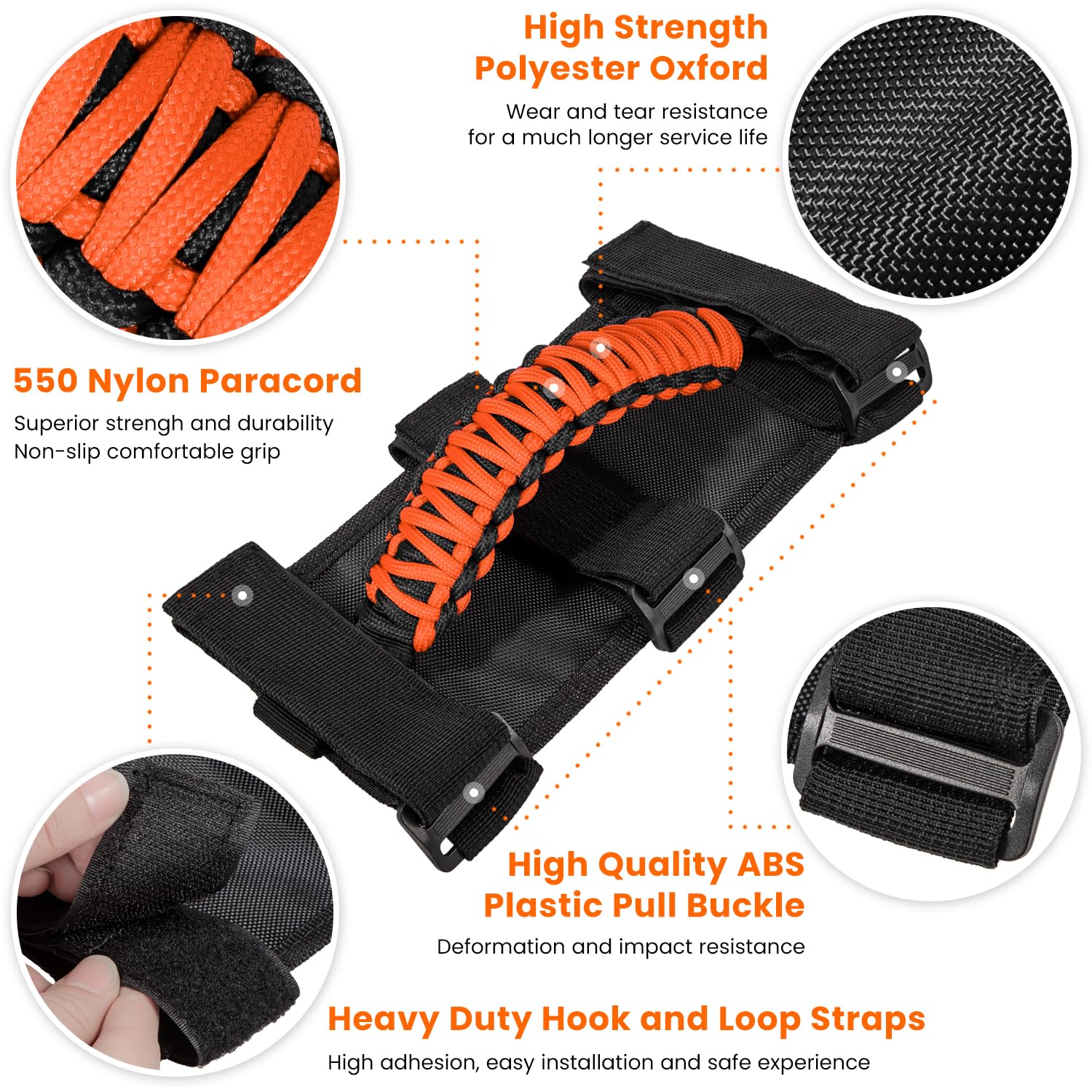 Heavy-duty strap and buckle provide stable, adjustable fit on 2-4 inch bars.