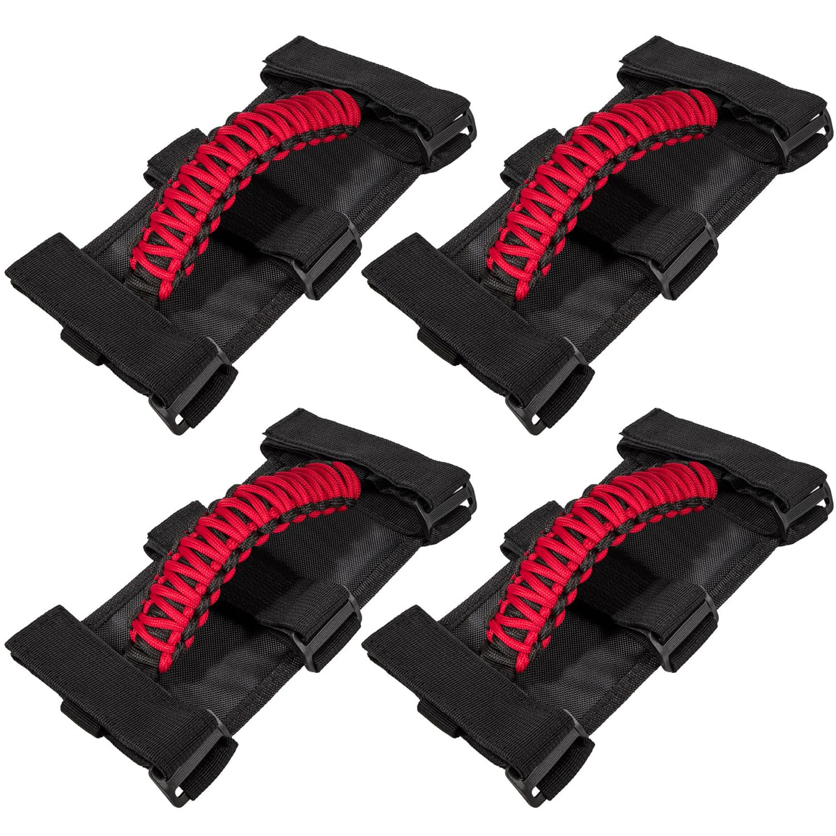 E-cowlboy roll bar grab handle attached to a Jeep Wrangler for easy in-out support.