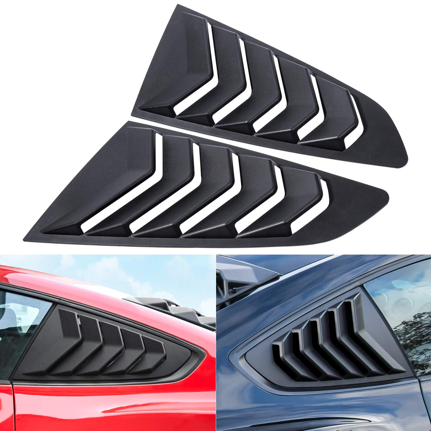 E-cowlboy Mustang GT side window louvers in matte black with precise fit and finish